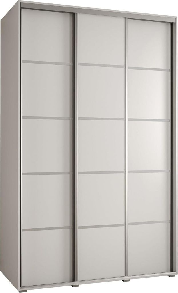 MEBLE KRYSPOL Cannes 4 Schrank mit 3 Schiebetüren - 205,2x150x60 cm - Weiß Weiß Silber