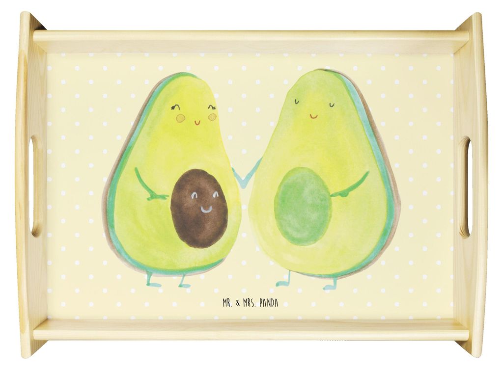 Mr. & Mrs. Panda Tablett Avocado Pärchen - Gelb Pastell - Geschenk, holz, Schwangerschaft, Geburt, Vegan, Avocados, Familie, Holztablett, Deko, Se...
