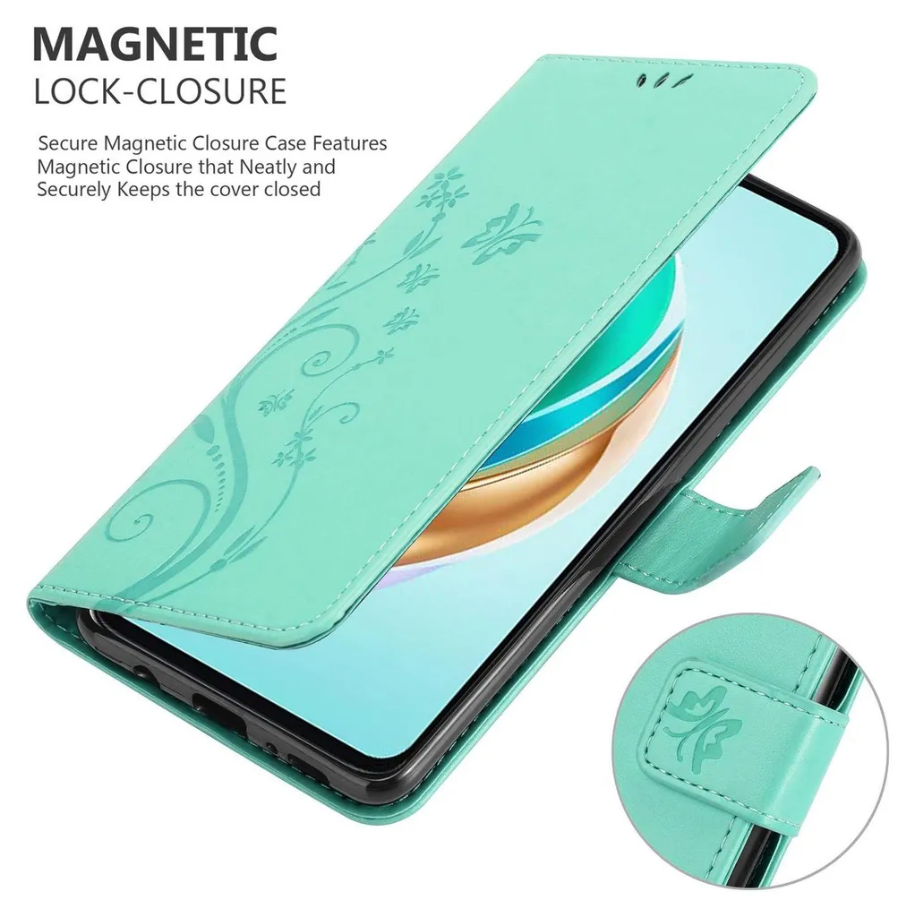 Cadorabo Custodia Libro Per Honor 8x – Motivo Floreale Blu Con Chiusura Magnetica – Portafoglio Con 3 Tasche E Funzione Stand