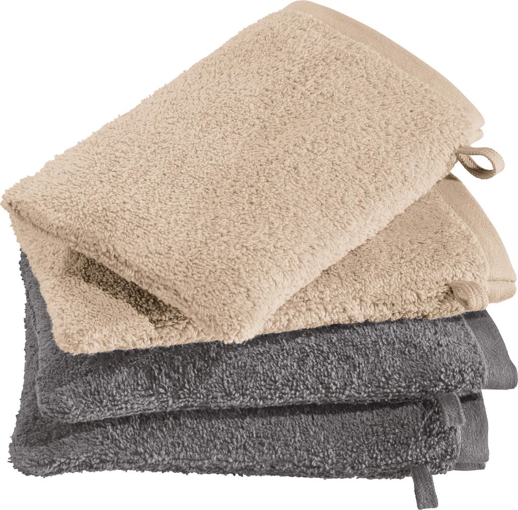 Erwin Müller Waschhandschuhe Bühl" 4er-Pack beige/grau 15x21 cm"