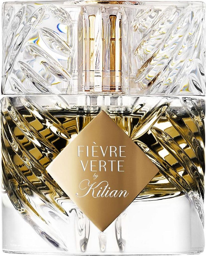 A close-up shot of a perfume bottle.