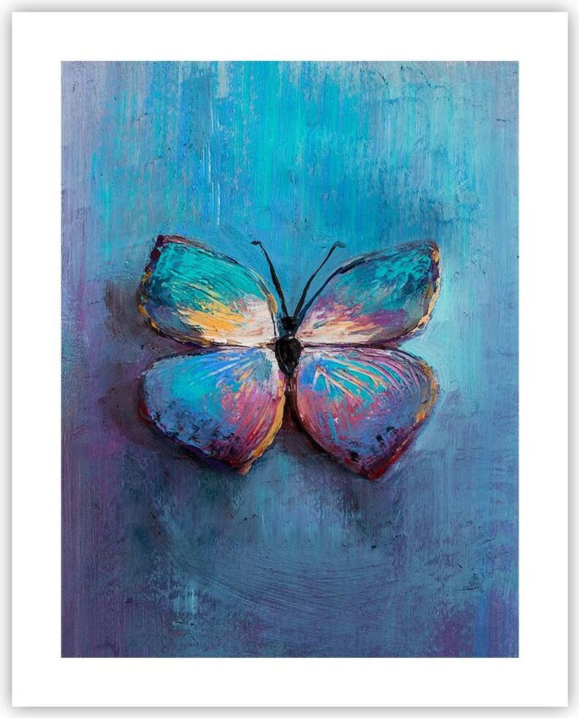 Poster - Poster ohne Rahmen - Handschriftlich Schmetterling Blau - 40x50 cm - Wand Bild - Wanddeko - Wandbilder - Kunstposter - Wandposter - Bilder...