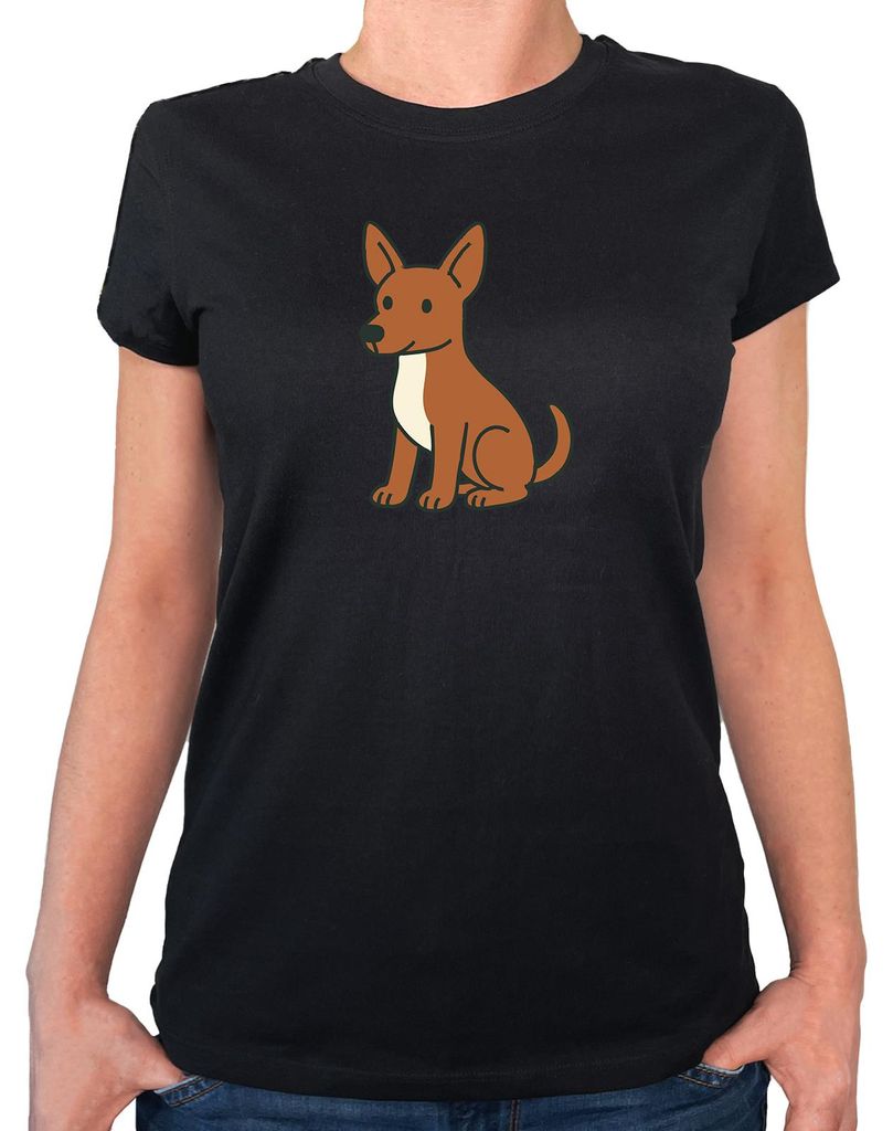 Huuraa Damen T-Shirt Podenco Comic Poddi XL Black Bio Baumwolle Fairtrade Damenshirt Geschenkidee