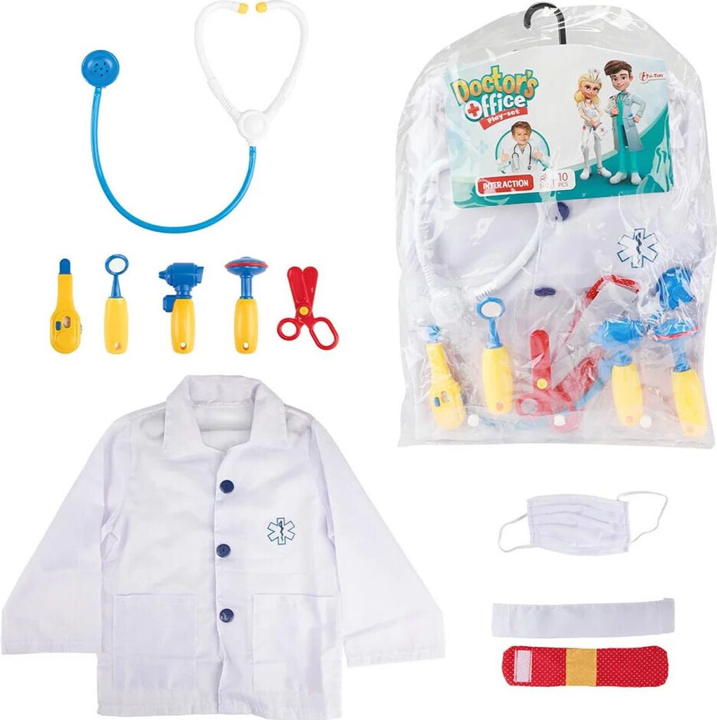 Toi-Toys - Doktor Verkleidungsset mit Jacke und Zubehör (10 teilig) für Kinder Kostüm Arzt Verkleidung