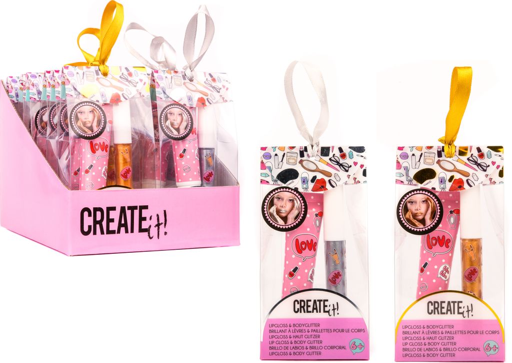 Canenco Create It! Lip Gloss & Body Glitter Gold & Silver, Make-up-Set für Kinder, 6 Jahr(e), Gemischte Farben