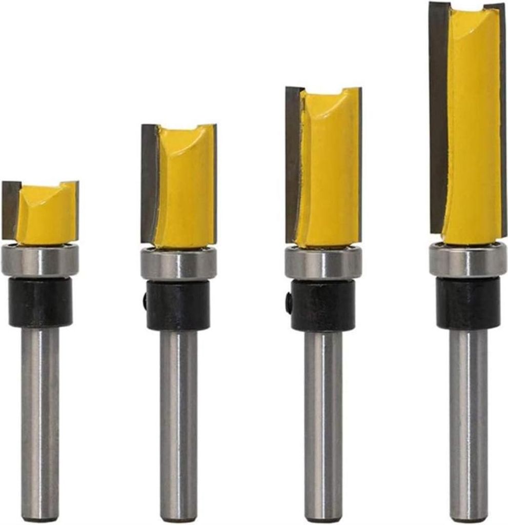 Fräser-Set mit 1/2-Zoll-Durchmesser und bündigem Trimm-Schablonenfräser-Set für Holzlager mit 1/4-Zoll-Schaft und bündigem Trimm-Bit