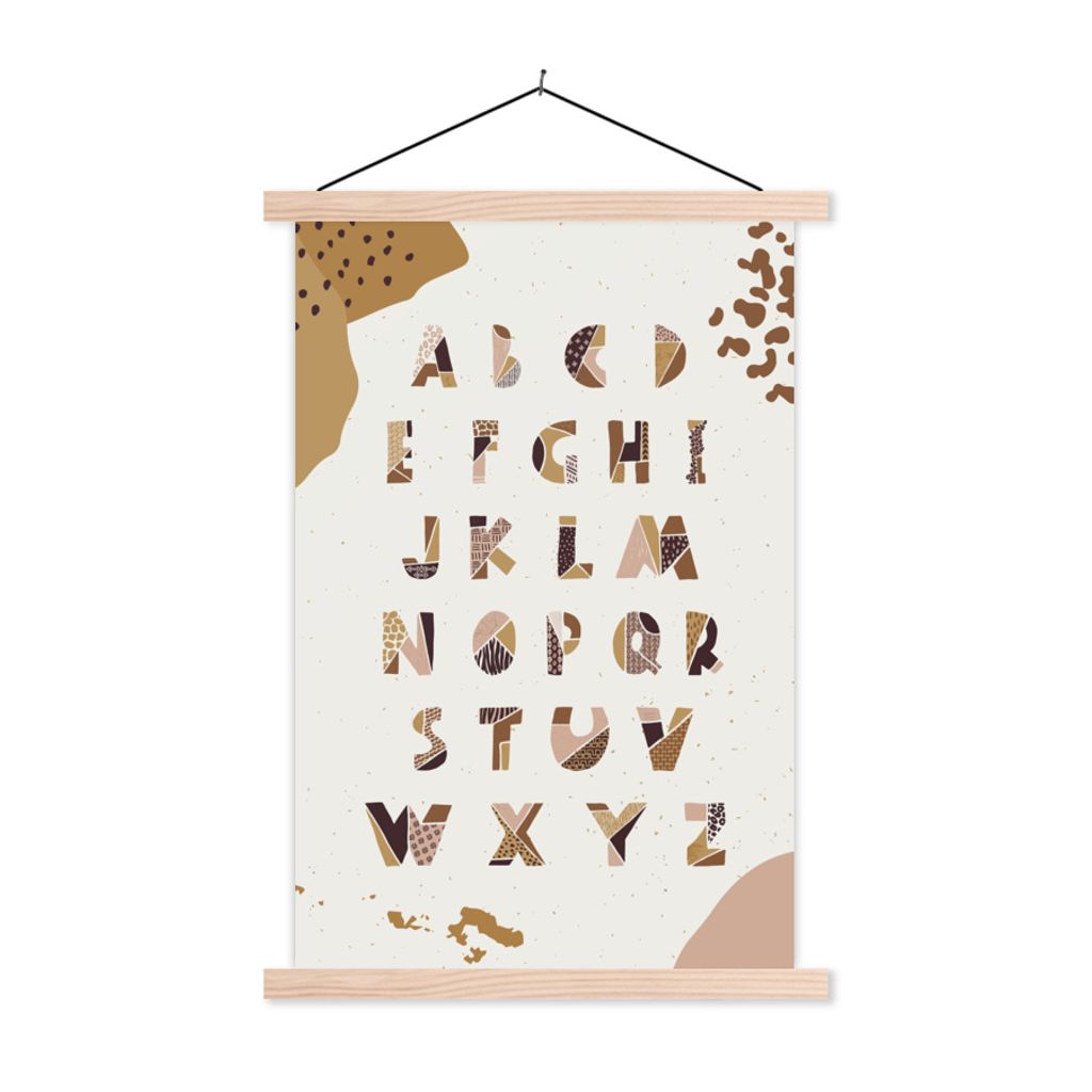 MuchoWow Textilposter Zitate - Alphabet - Sprichwörter - Kinder - Baby 120x180 cm mit holzfarbenen Rahmen - Textil-Plakat