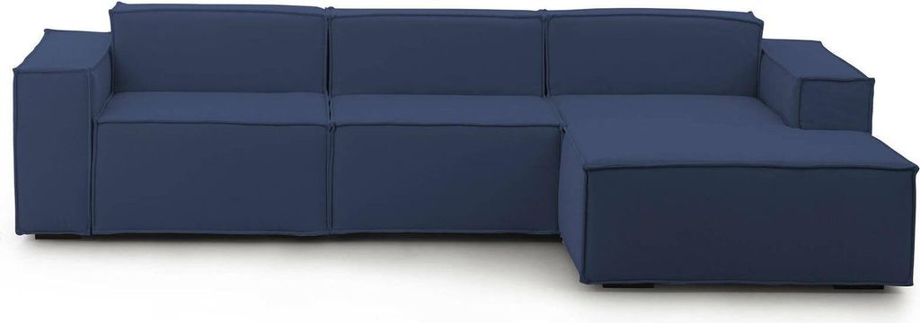 Festes Sofa Giovanna, Modulares 3-Sitzer-Sofa mit rechter Halbinsel, 100% Italy, Modernes Sofa aus Stoff, Cm 300x170h70, Blau