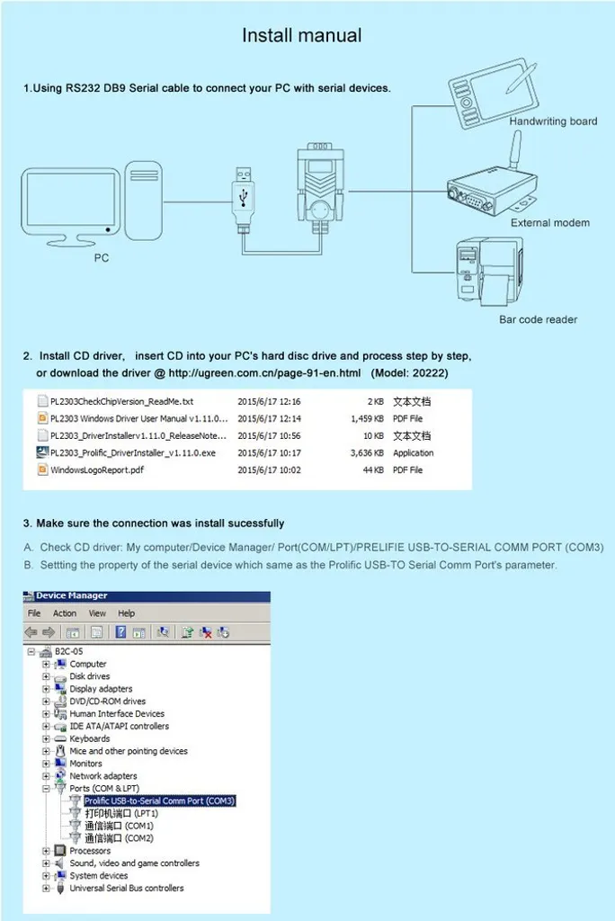 Adaptateur USB RS-232 avec Puce Intégrée Câble Blindé de 1m Ugreen - 12