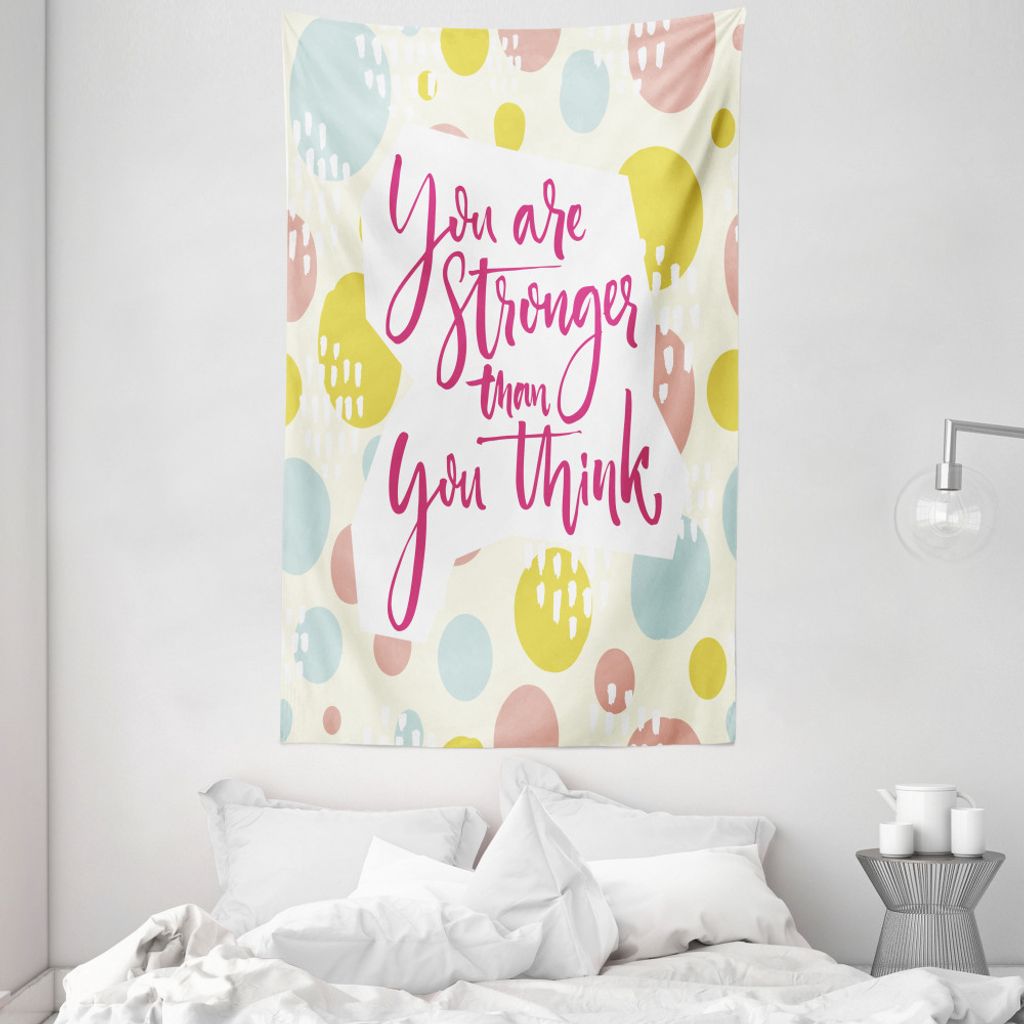 ABAKUHAUS Zitat Wandteppich und Tagesdecke, Pastel Circles Inspirationai aus Weiches Mikrofaser Stoff Waschbar ohne Verblassen Digitaldruck, 140 x ...