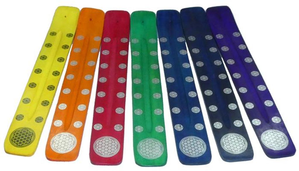 Räucherstäbchenhalter mit Chakrablumen in den Chakra-Farben