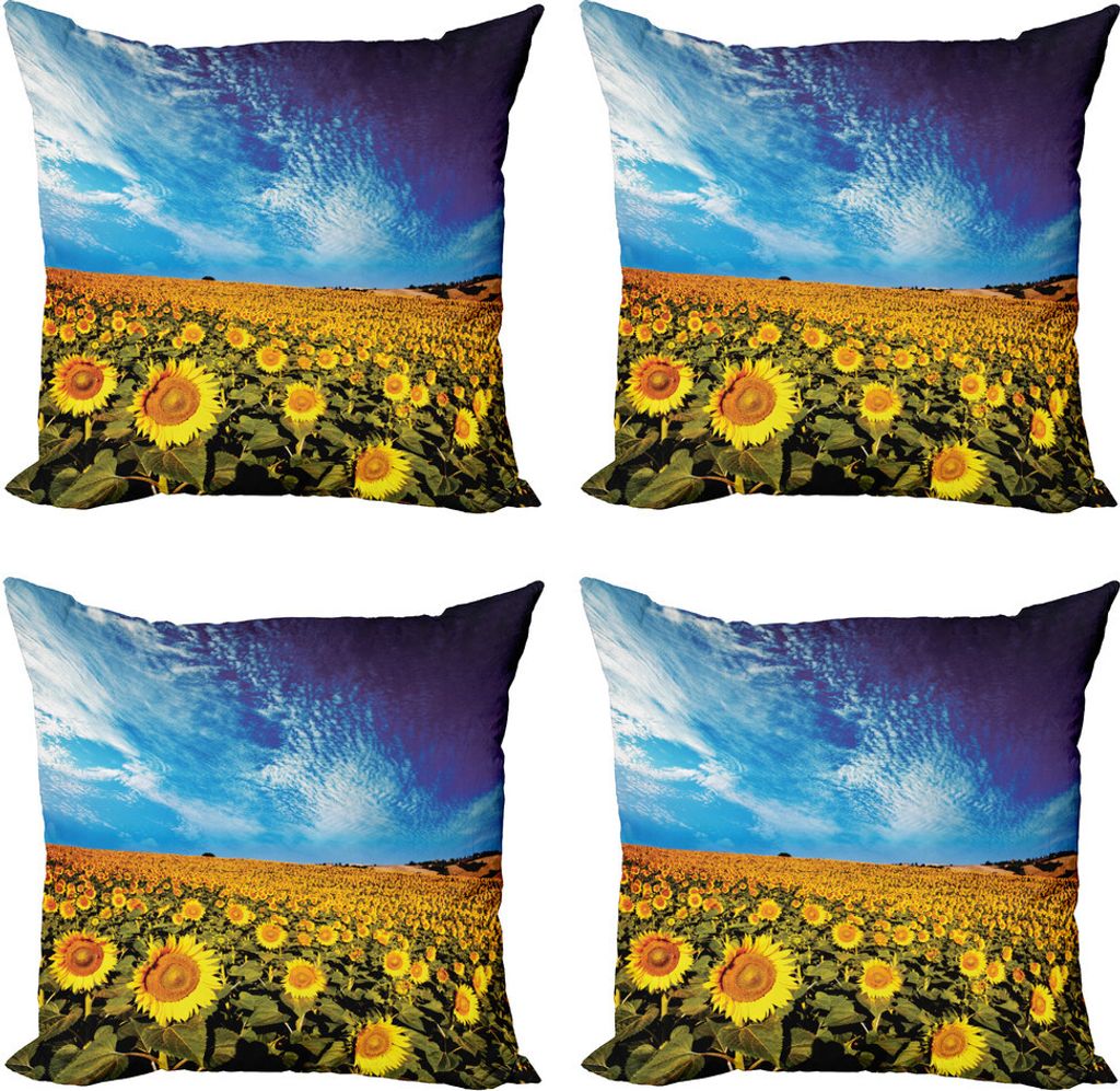 ABAKUHAUS Sonnenblume Kissenbezug Set (4 Stück), Sunflower Garten Natur, Moderner Doppelseitiger Digitaldruck, 60 cm x 60 cm, Gelb und Blau