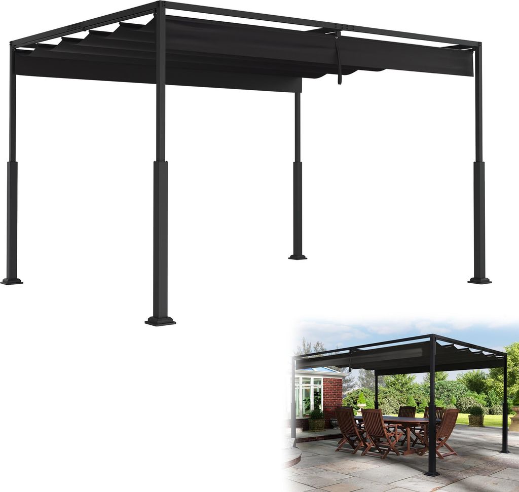 UISEBRT 3x4m Pergola mit Schiebedach - Wasserdichter Gartenpavillon aus Stahl & Polyester, freistehendes Terrassendach, winterfest & UV-beständig,...