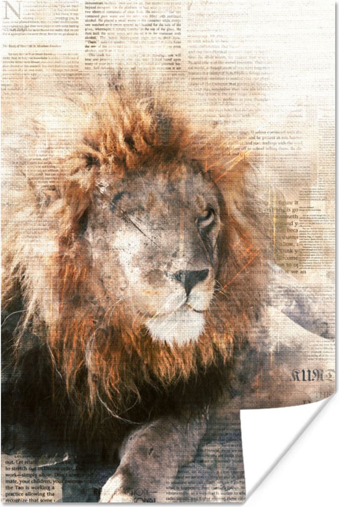 MuchoWow Poster Löwe - Rauchen - Zeitung 40x60 cm - Plakate für die Wand - Poster Babyzimmer
