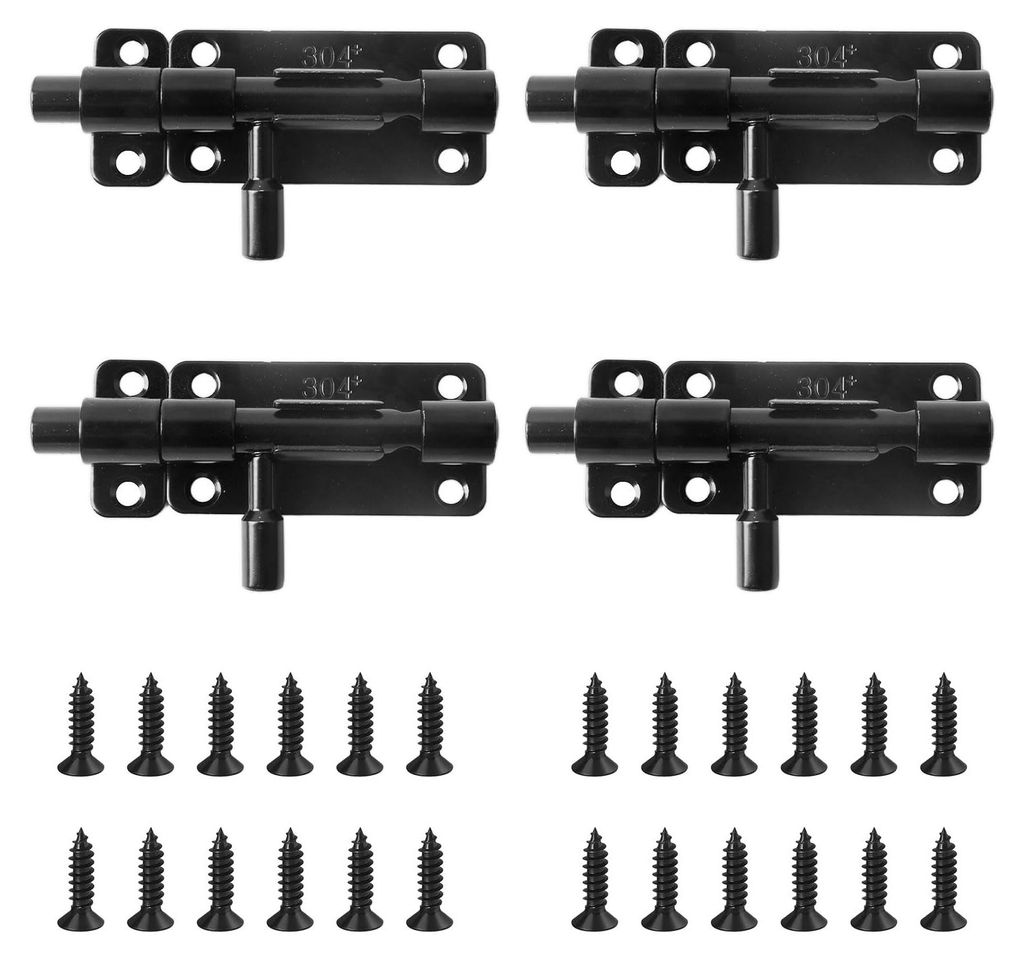 4-teiliges Set schwarze Edelstahl-Türschlösser mit Schrauben, Riegel mit Vorhängeschlossloch für Türen, Fenster und Zäune