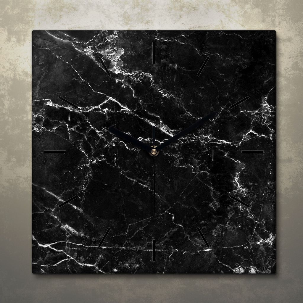 Wohnzimmer Leinwand Uhr Geräuschlos Küche 30x30 Schwarzer, Marmor, Textur, schwarze Zeiger