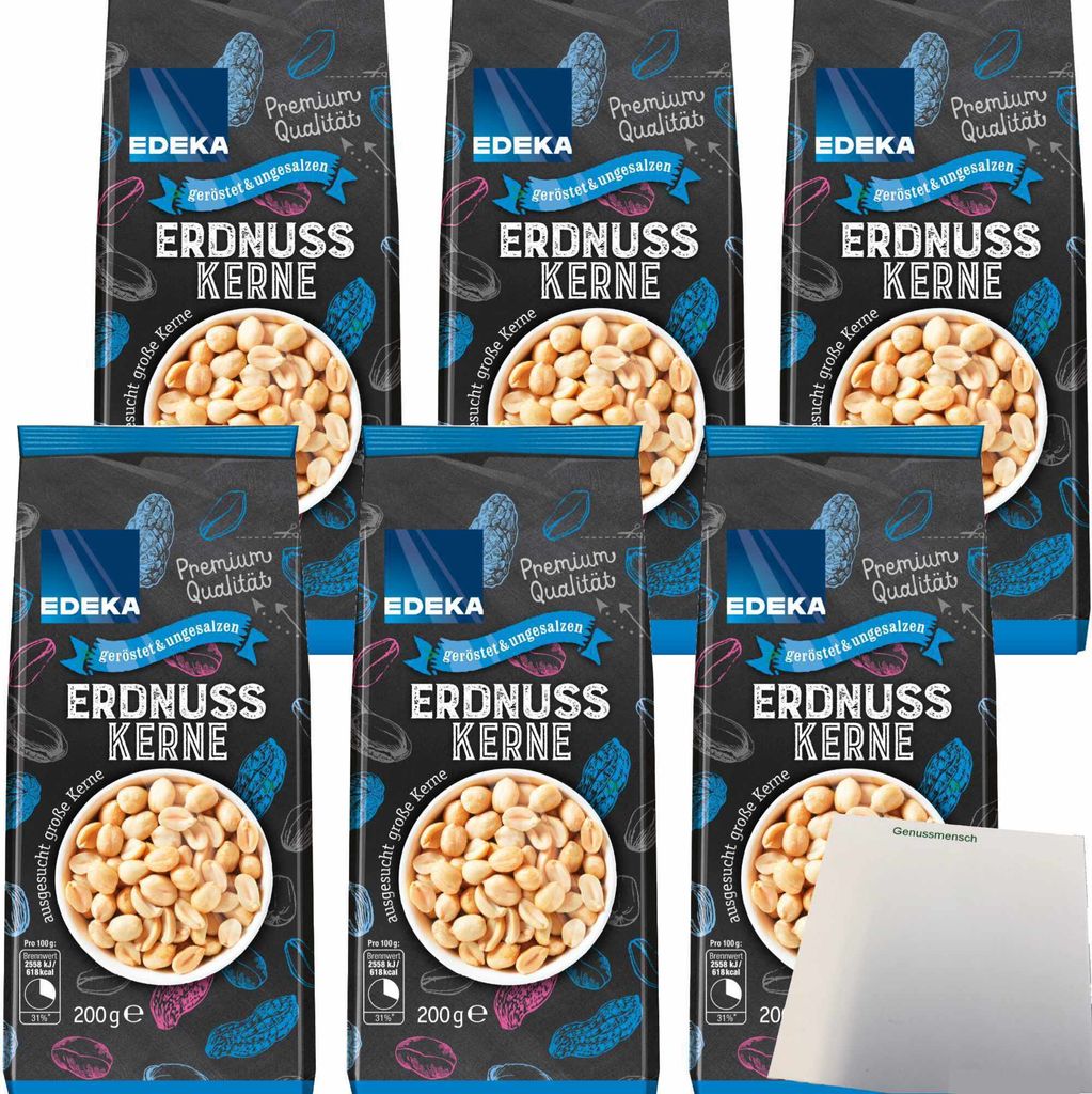 Edeka Erdnusskerne geröstet & ungesalzen 6er Pack (6x200g Packung) + usy Block