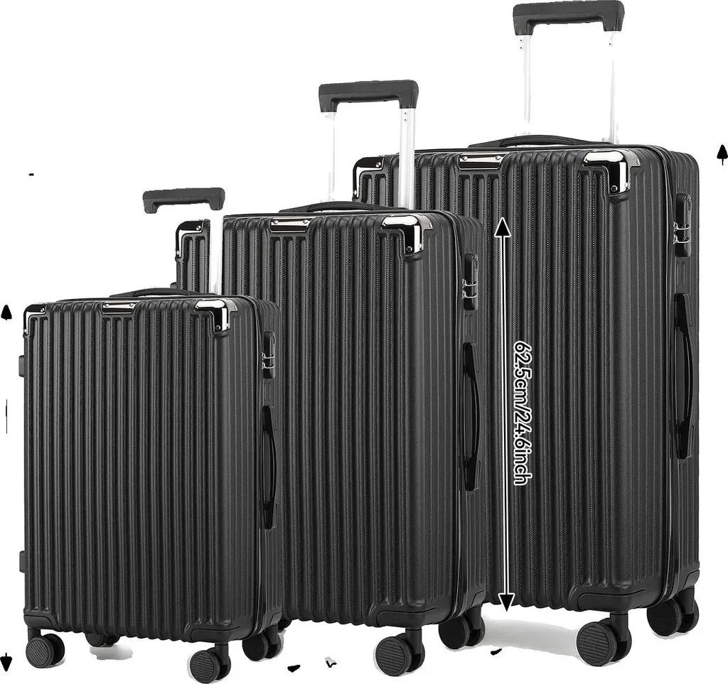 Ensemble de valises rigides noires en ABS avec roues pivotantes et TSA