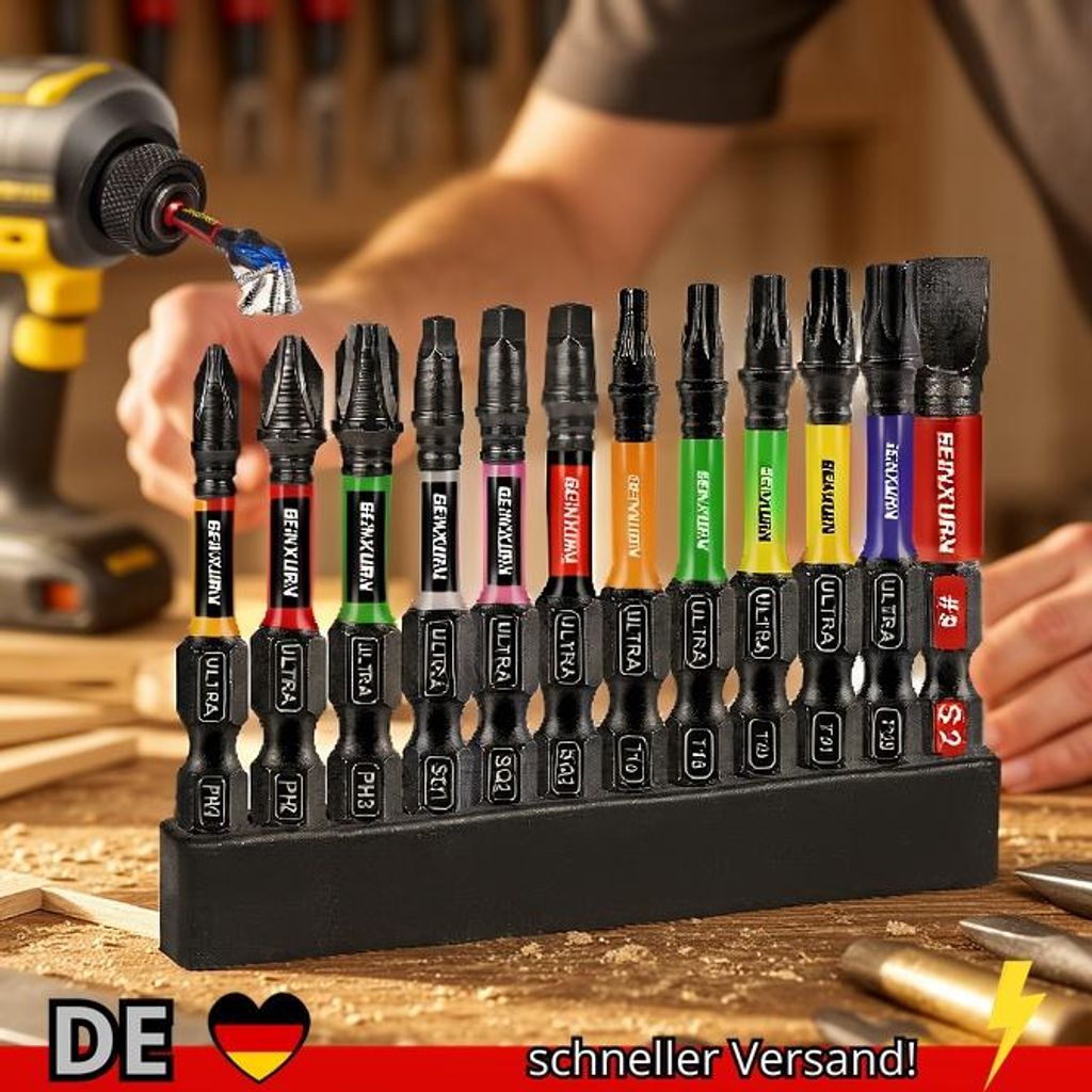 Geinxurn 13-teiliges Impact-Schraubendreher-Bit-Set mit Phillips Quadrat