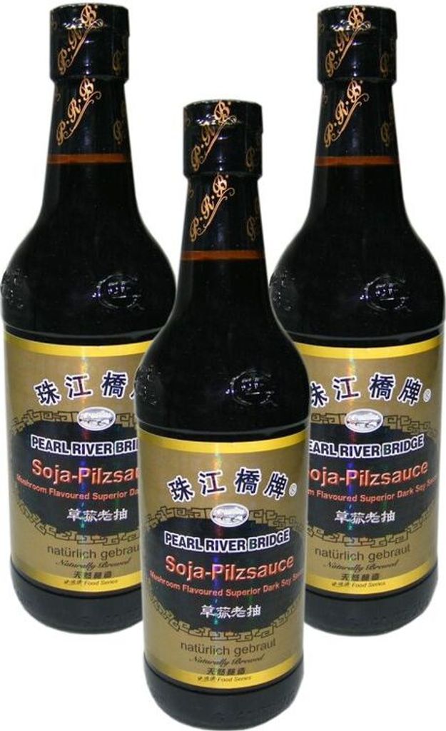 3er-Pack Dunkle Sojasauce Pilzgeschmack (3x 500ml) | Pearl River Bridge| Mushroom Flavour | Sojasoße