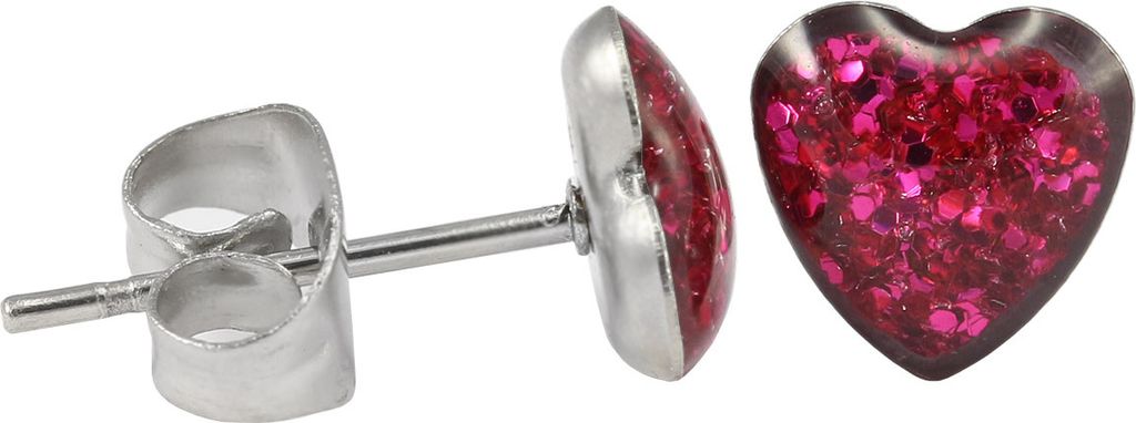 Ohrstecker Chirurgenstahl glitzerndes Herz Farbe - Fuchsia