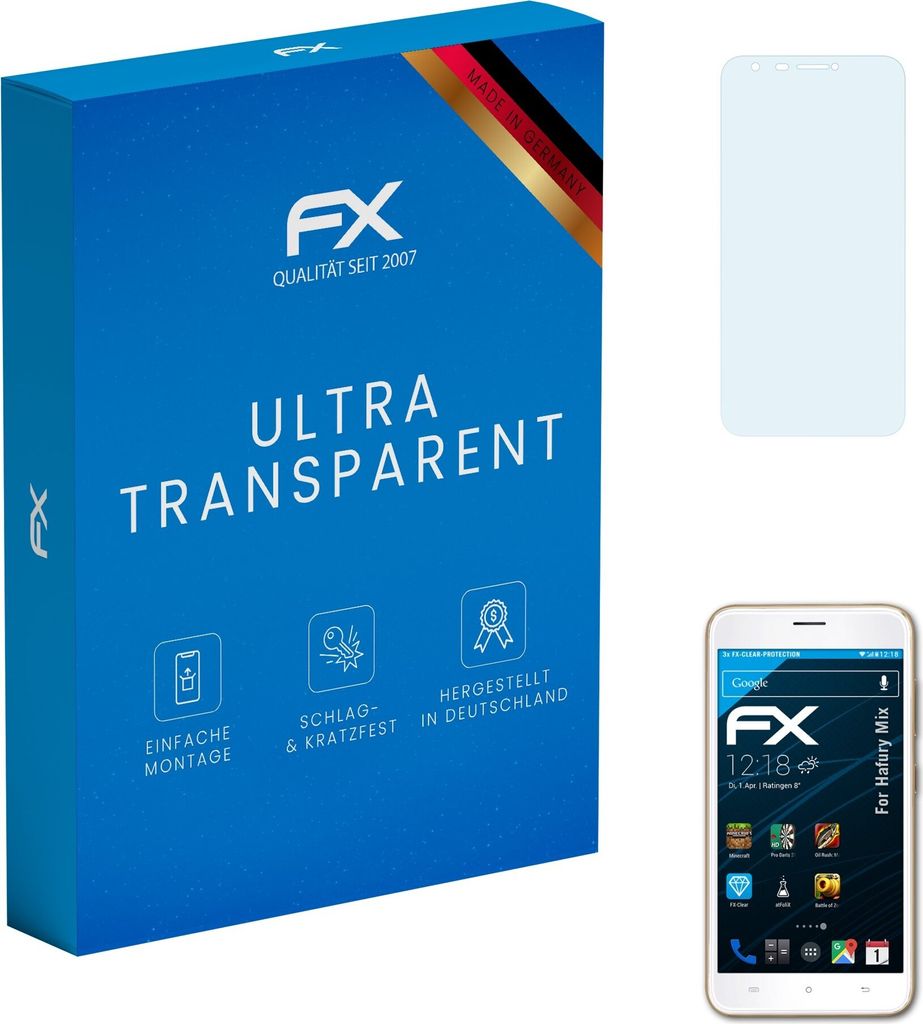 atFoliX FX-Clear 3x Schutzfolie kompatibel mit Hafury Mix Displayschutzfolie