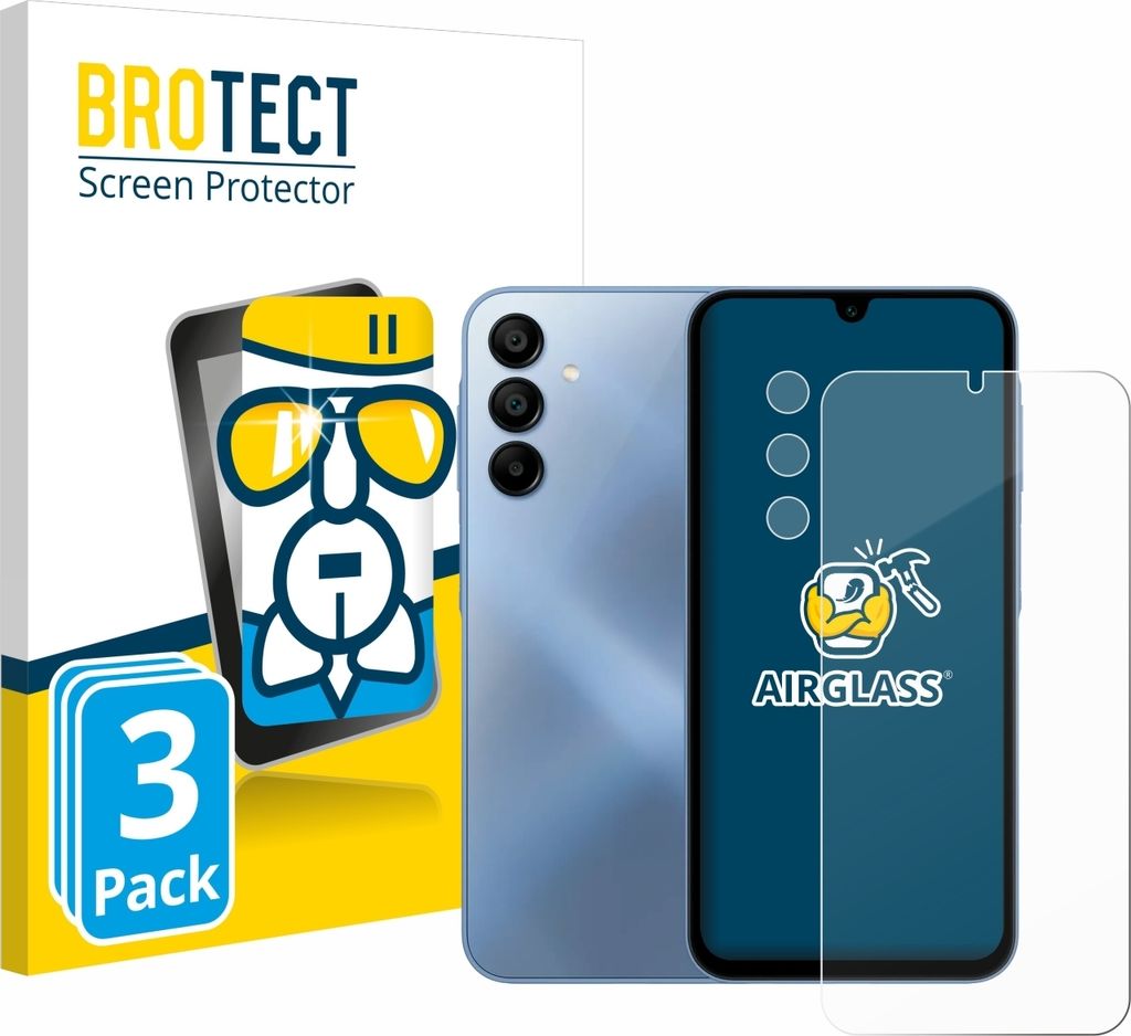 3x BROTECT Schutzglas für Samsung Galaxy A15 (Display+Kamera) Schutzfolie Panzer Folie Glas Display Schutz klar