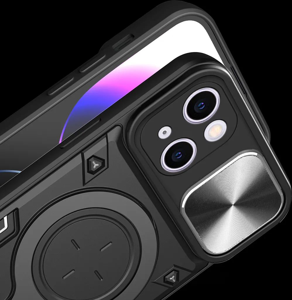 Custodia per iPhone 13 Custodia resistente a doppio strato con copertura della fotocamera e supporto ad anello rosso - 8