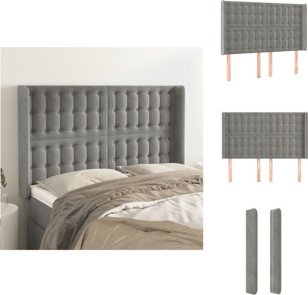 vidaXL Kopfteil mit Ohren Hellgrau 147x16x118/128 cm Samt - Kopf- & Fußenden