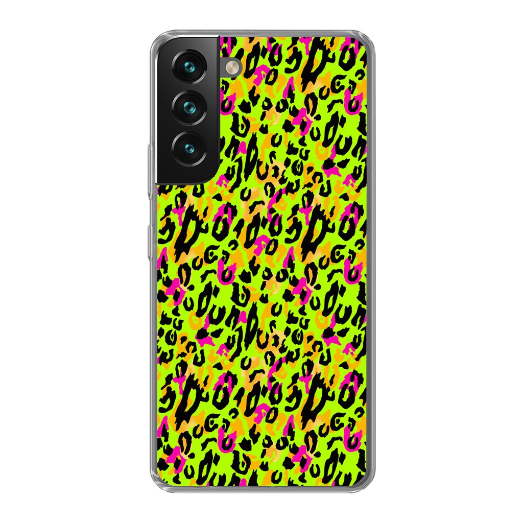 MuchoWow Handyhülle Schutzhülle Hülle für Samsung Galaxy S22 Tierprint - Panther - Neon - Gelb Silikon Softcase Handy Hülle - Mobiltelefonh...