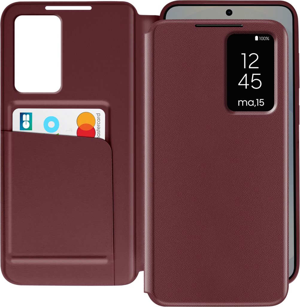 Avizar, Fensterhülle für Samsung Galaxy S25 mit Kartenklappe, Weinrot
