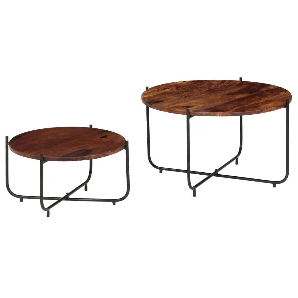 Table basse ronde en acacia massif 60x35 cm - Lot de 2 tables gigognes