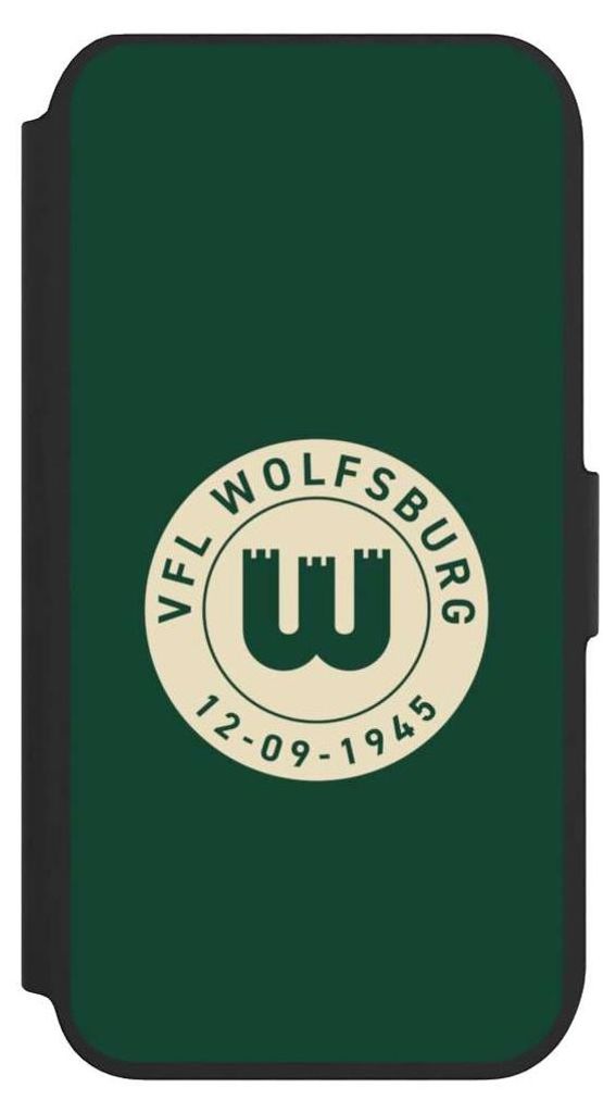 NIVOCASE Klapphülle für Apple iPhone 7 Handyhülle aus Kunst Leder NIVOflip schwarz Offizielles Lizenzprodukt VfL Wolfsburg 80 Jahre