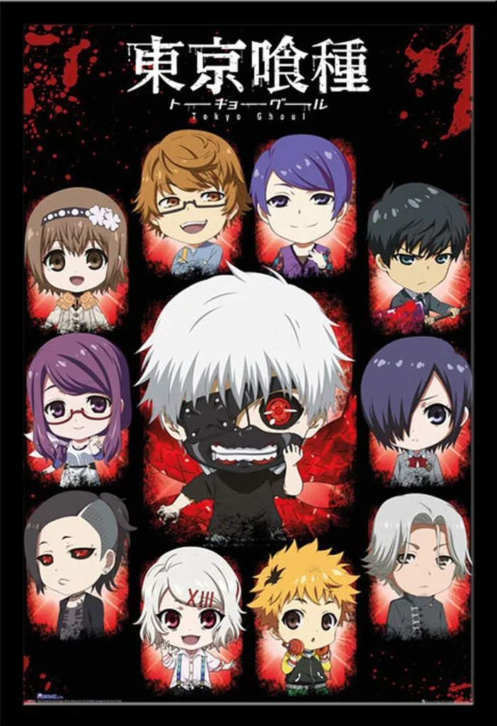 Poster Tokyo Ghoul Chibi 61x91.5 - Cornice Shinsuke MDF e Vetro Acrilico