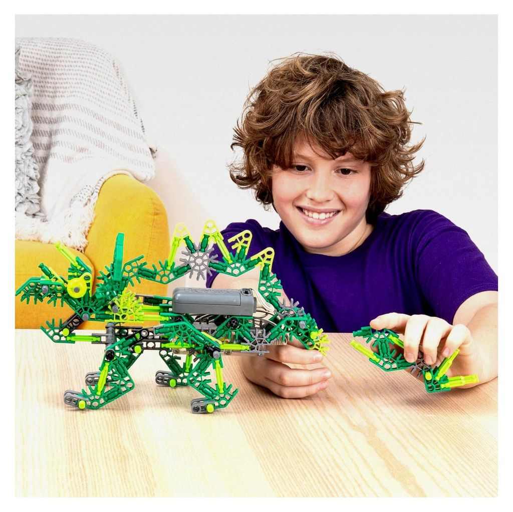 Dynamische Dinosaurier Bauset – Baue 7 bewegliche Dinosaurier – In praktischer Reißverschlusstasche – STEM Spielzeug ab 7 Jahren