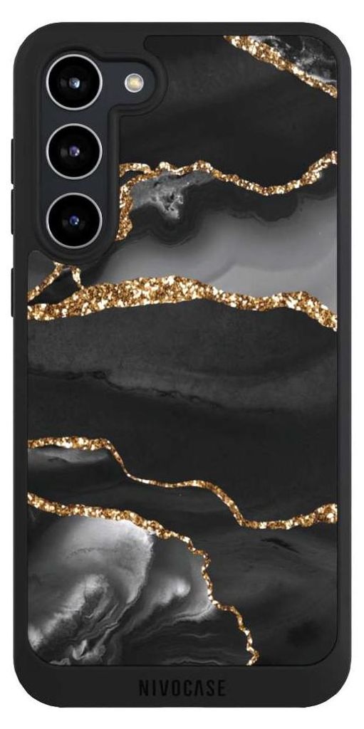 NIVOCASE Handyhülle für Samsung Galaxy S23+ Hülle NIVOpure Case Schwarz Glitzer Look Marmor Muster