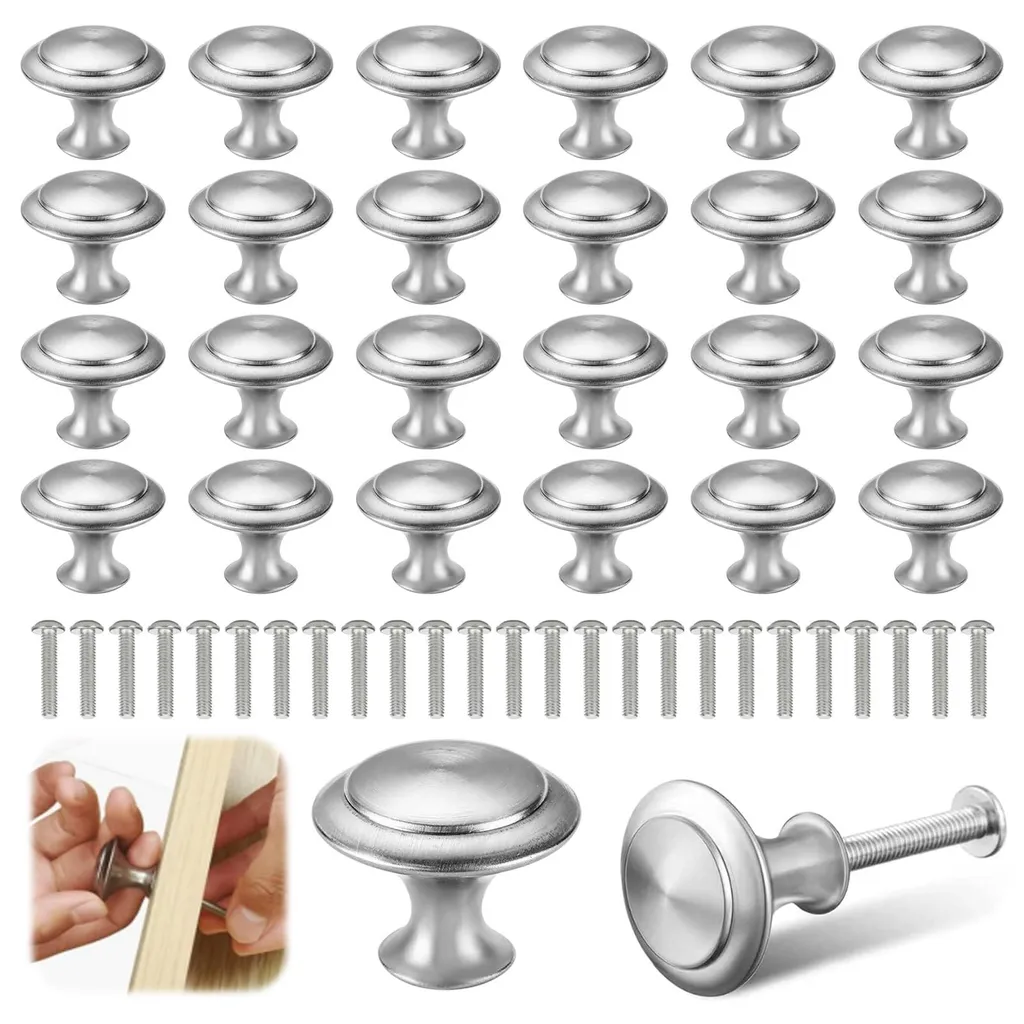 Bouton de tiroir rond en inox argenté pour placard et armoire de cuisine