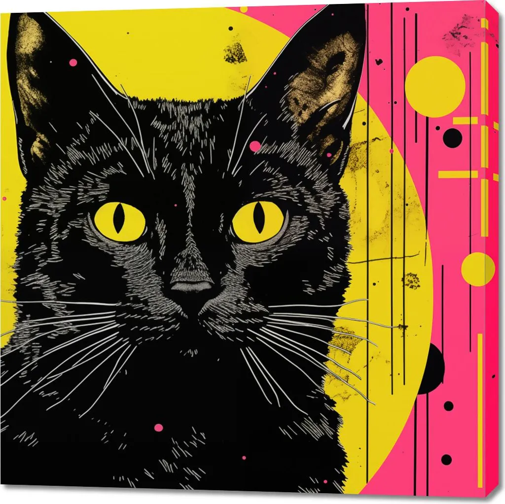 Chat Néon Image Grand Format 100x100 cm - Effet Visuel Lumineux