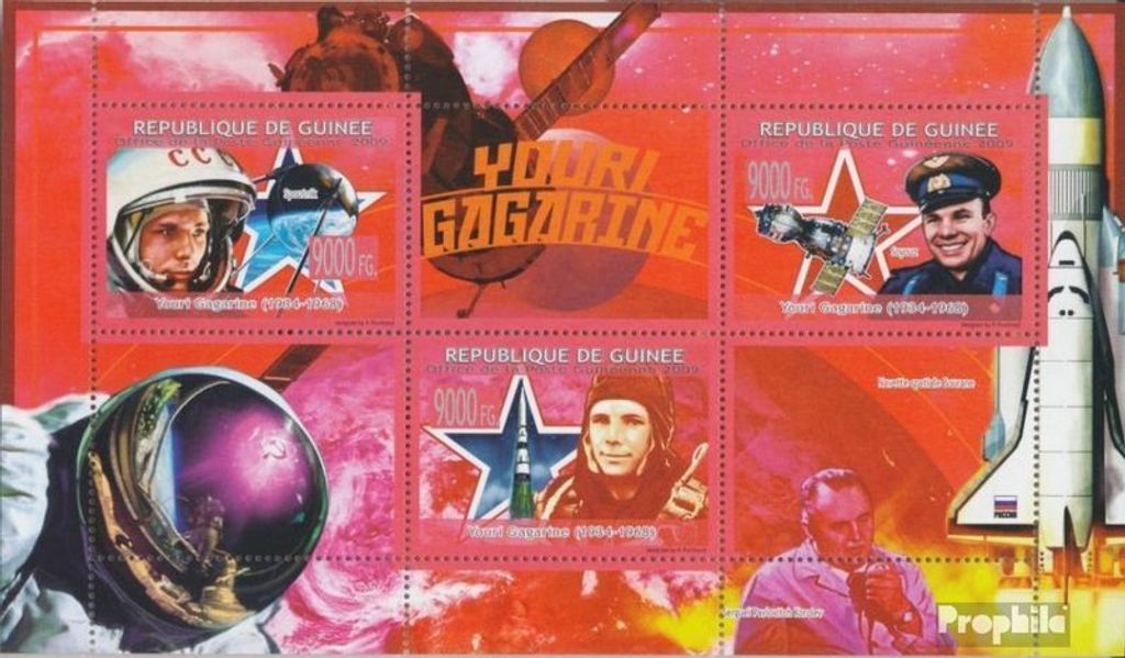 Briefmarken Guinea 2009 Mi 6706-6708 Kleinbogen (kompl. Ausgabe) postfrisch Youri Gagarine, Space Shuttle, Sonde