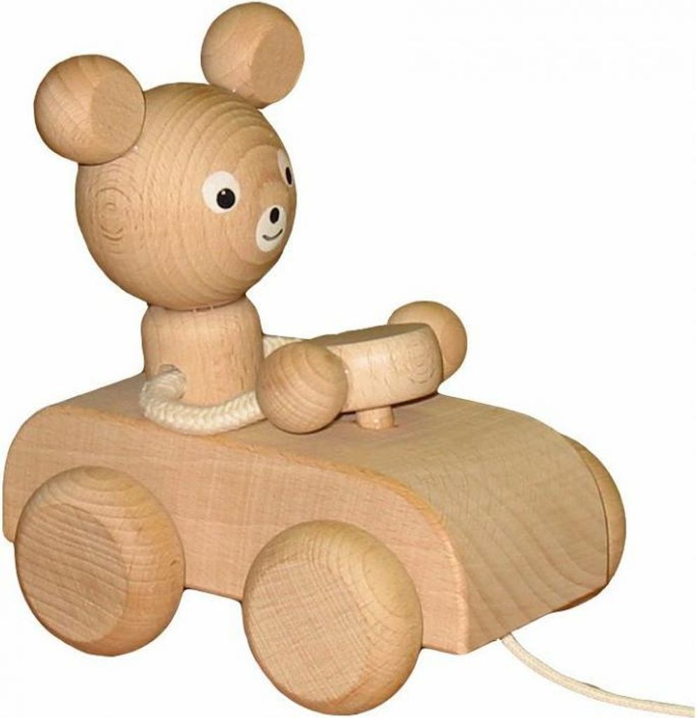 Miva Holz Nachziehfigur Bär im Auto - pädagogisches Spielzeug