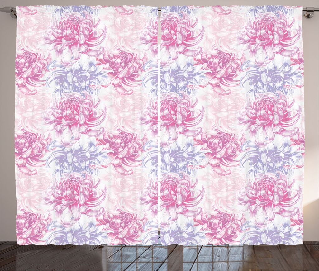 ABAKUHAUS Blumen Rustikaler Vorhang, Romantische Blumenmuster, Wohnzimmer Universalband Gardinen mit Schlaufen und Haken, 280 x 245 cm, Pink und Weiß