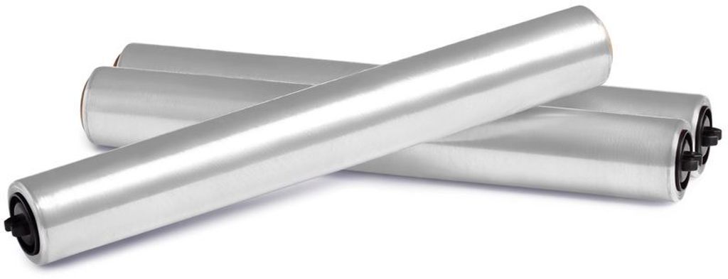 Three silver rollers are arranged diagonally on a white background.
