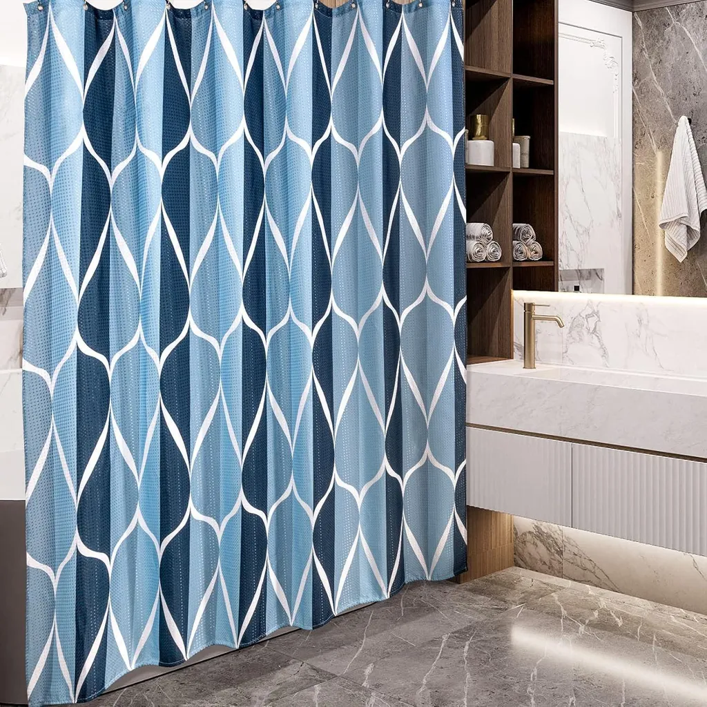 Tenda da doccia botanica blu / Design floreale costiero