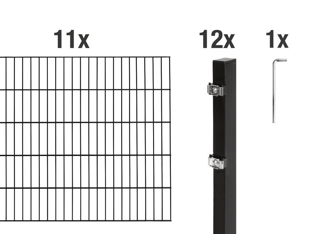 Alberts 628048 Doppelstabmattenzaun als 24 tlg. Zaun-Komplettset, matt schwarz, Höhe 120 cm, Länge 22 m