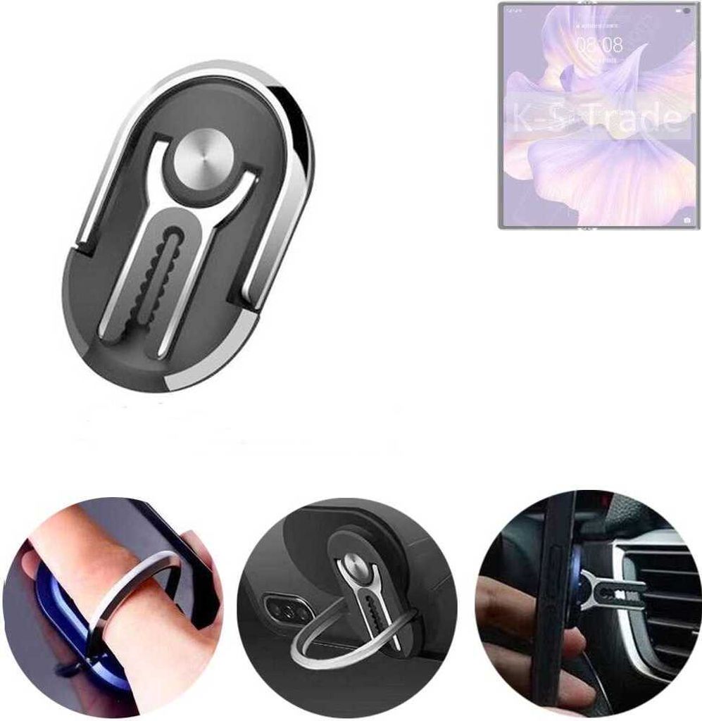 K-S-Trade 3in1 Smartphone-Ring Handy-Ring kompatibel mit Huawei Mate Xs 2 Fingerhalterung Handyring Tischständer Lüftungsgitter-Halterung Tisch