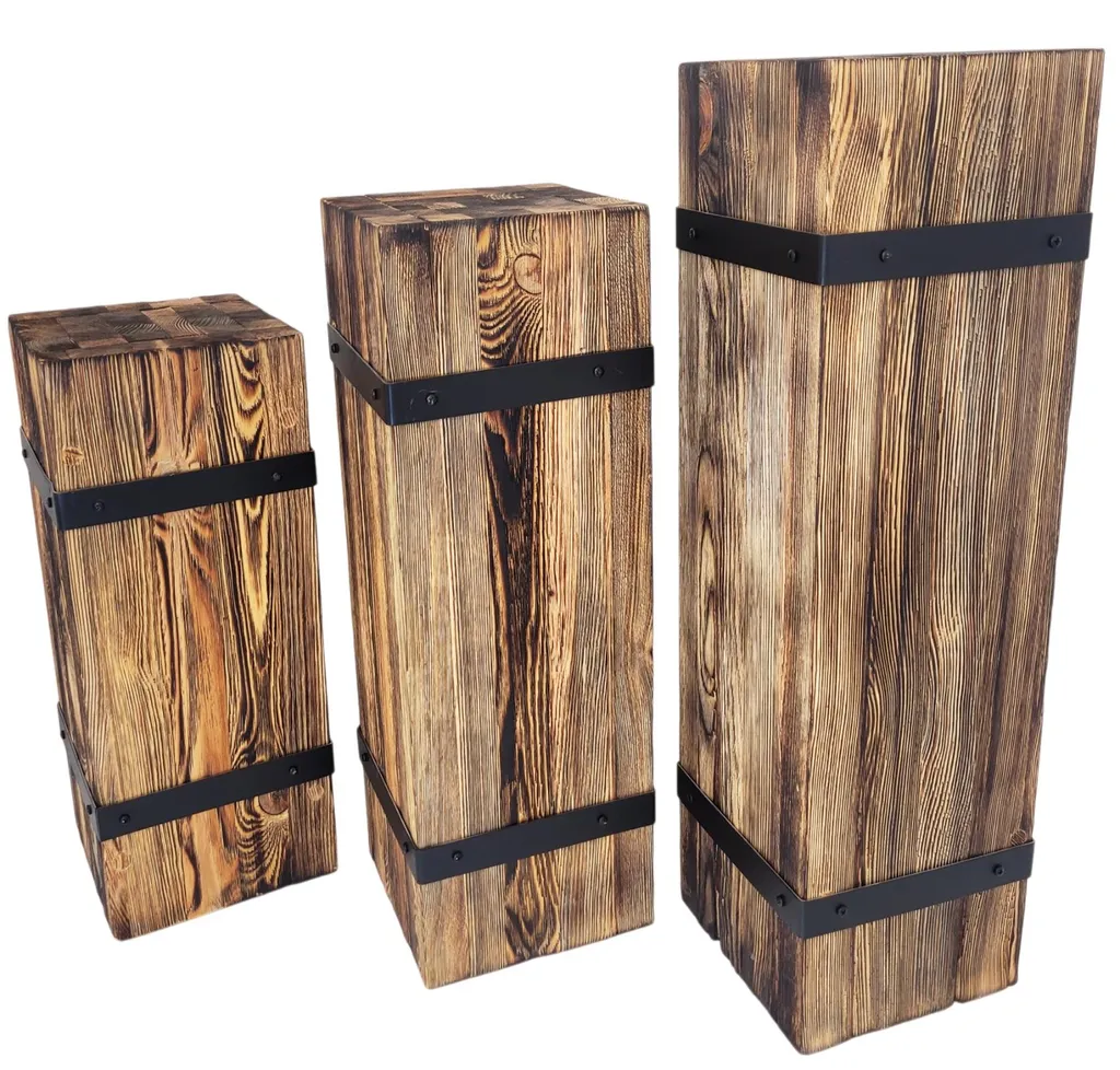 Sellettes en bois style brûlé - Supports de fleurs pour salon et hall