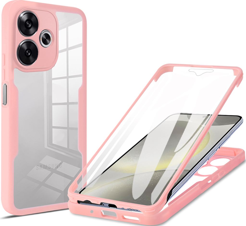 Schutzhülle für Xiaomi Redmi 13, Eingebautem Displayschutz 360 Grad Komplettschutz Handyhülle Pink