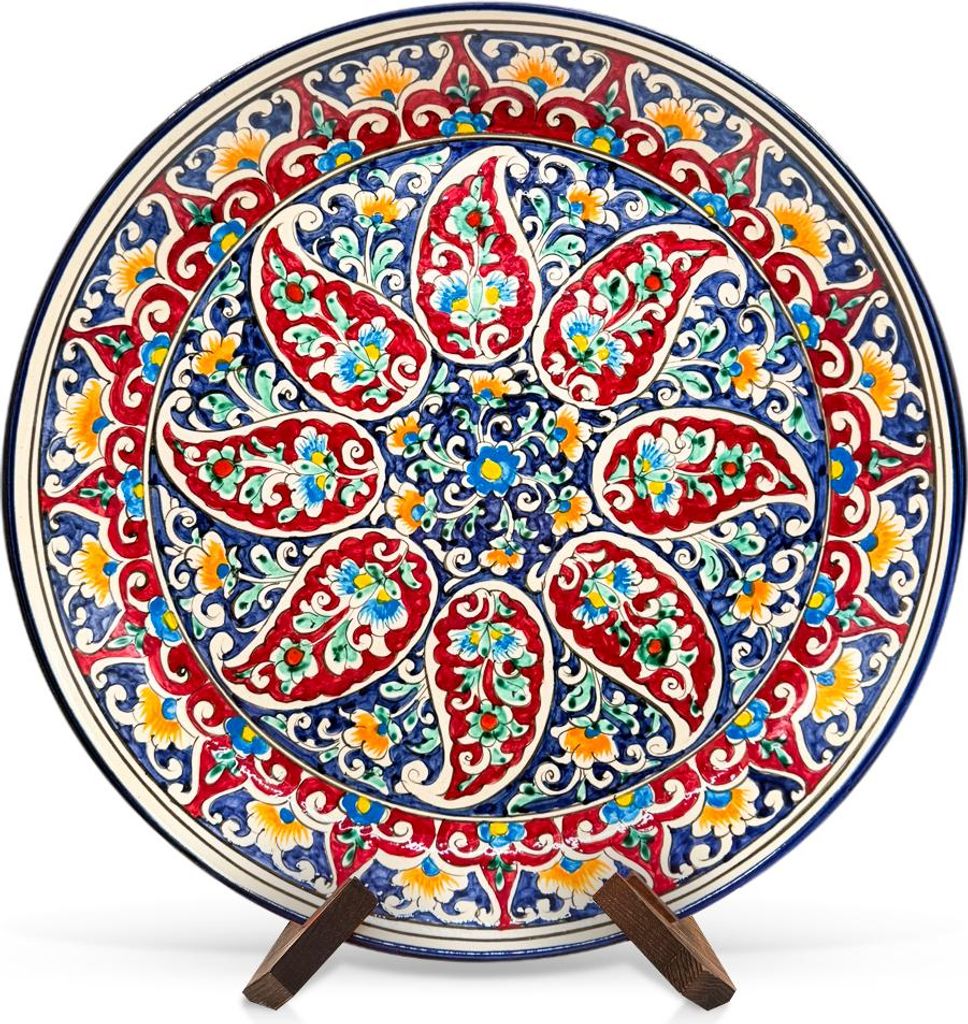 Lagan - KaraKalam P1, Rischtan Keramik, Ø 37 cm Glasur Teller Handarbeit Oriental Usbekische