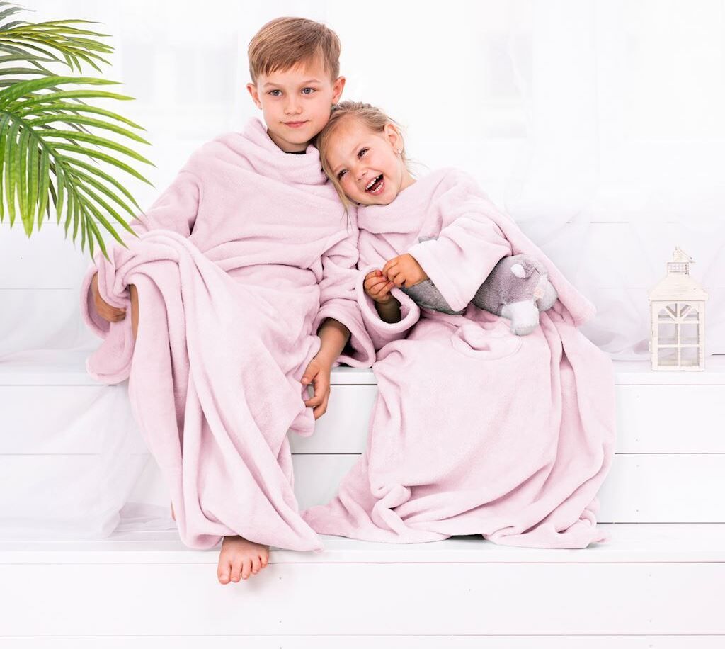 Kuscheldecke für Kinder 90x105 cm mit Ärmeln Microfaser Fleecedecke Kuscheldecke Rosa