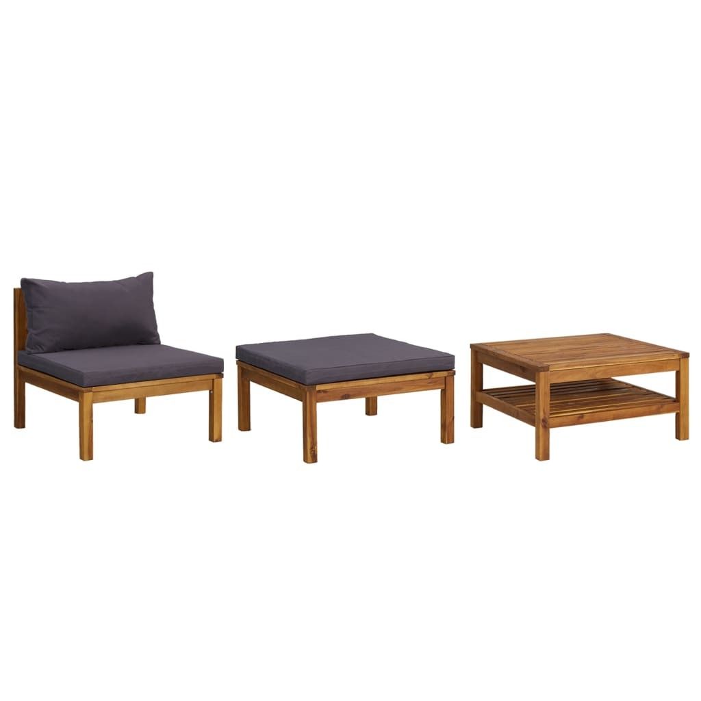 vidaXL 3-tlg. Garten-Lounge-Set mit Dunkelgrauen Kissen Akazienholz